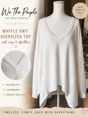 We The People Free People White Waffle Knit V-Neck Oversized Top Size XL